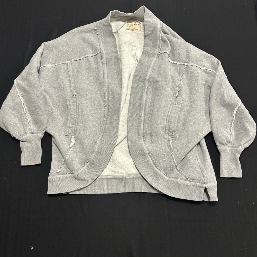 Free People We The Free Gray Oversized Fleece Open Cardigan Thumbholes XS